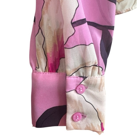 WORTHINGTON pink & fuschia maximalist floral blouse with neck tie women’s medium - Picture 3 of 12